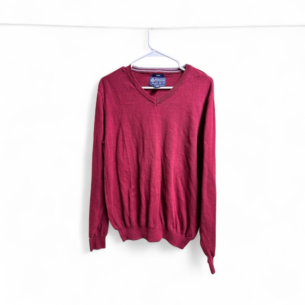American Rag Cie Men’s Red V-Neck Sweater 100% Cotton Size Large